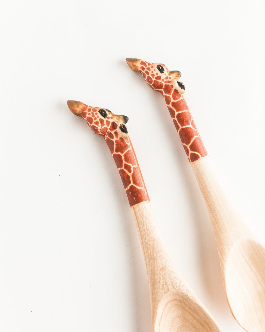 Hand-carved Giraffe Salad Servers in - Decor photo