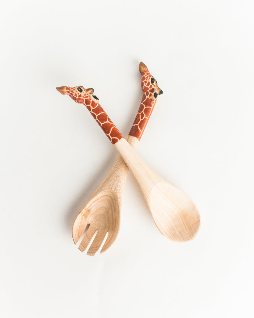 Hand-carved Giraffe Salad Servers in - Decor photo