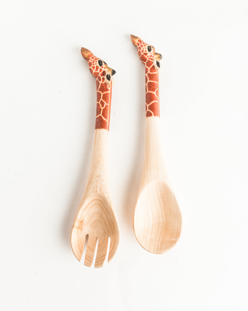 Hand-carved Giraffe Salad Servers in Default Title - Decor photo