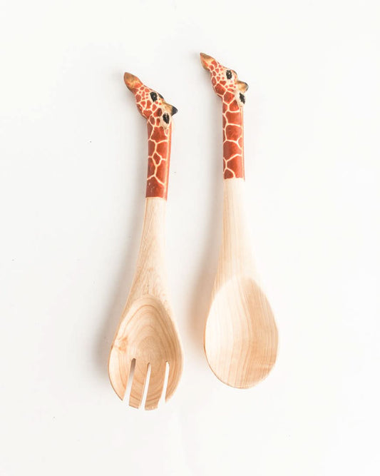Hand-carved Giraffe Salad Servers in Default Title - Decor photo
