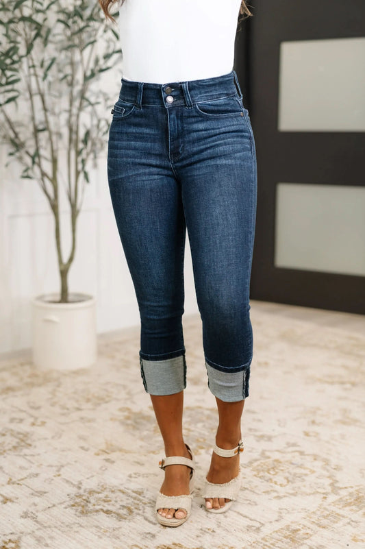 Karen High Rise Double Waist Band Capri Jeans in - Womens photo