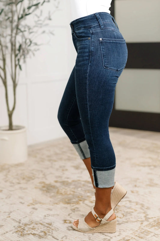 Karen High Rise Double Waist Band Capri Jeans in - Womens photo