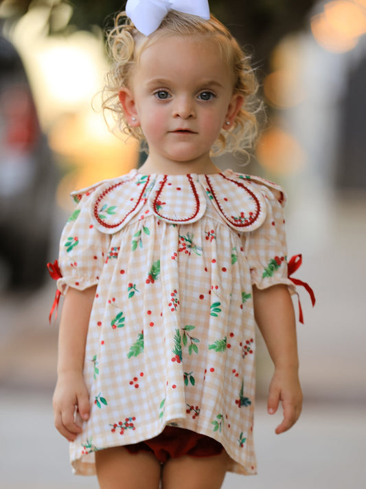 Fall Gingham Baby Bloomer Set Ruffle Collar Bow -