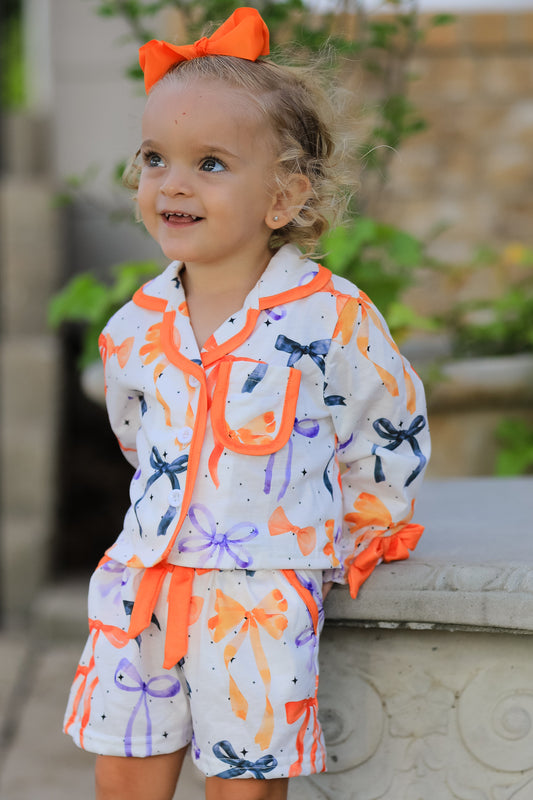 Halloween Mommy and Me Bow Print Pajama Set -