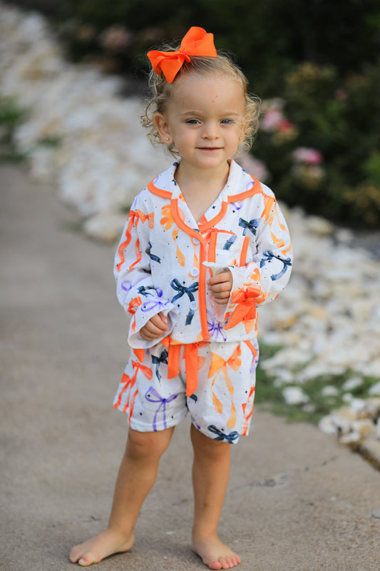 Halloween Mommy and Me Bow Print Pajama Set -