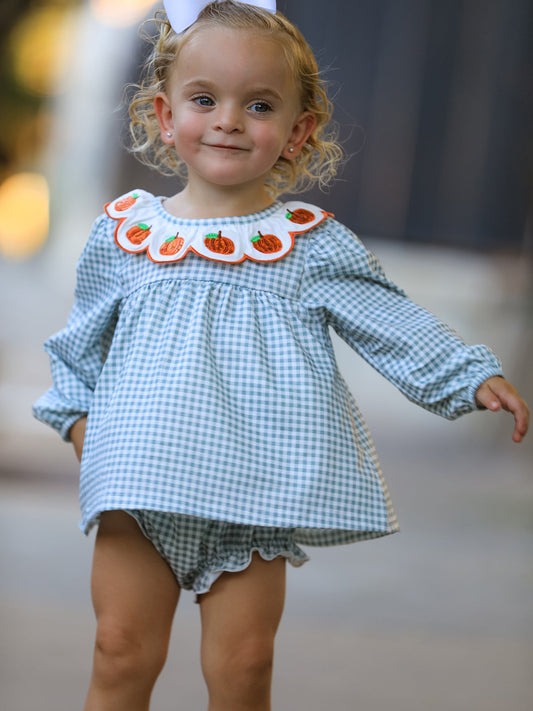 Halloween Thanksgiving Embroidered Pumpkin Girls Bloomer Set -