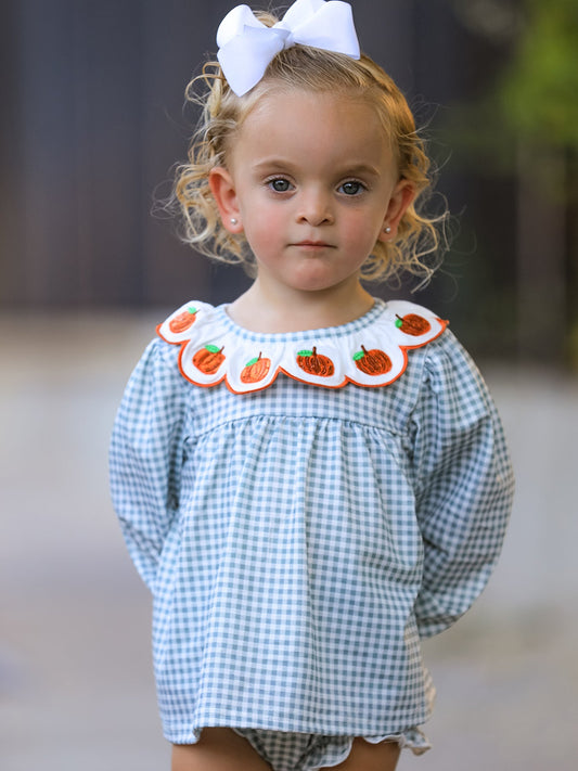 Halloween Thanksgiving Embroidered Pumpkin Girls Bloomer Set -