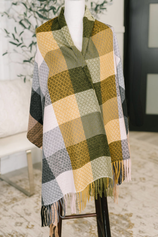Keep Me Cozy Checkered Fringe Scarf in Woodland Shades in - Accessories photo