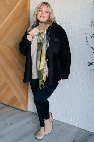 Keep Me Cozy Checkered Fringe Scarf in Woodland Shades in - Accessories photo