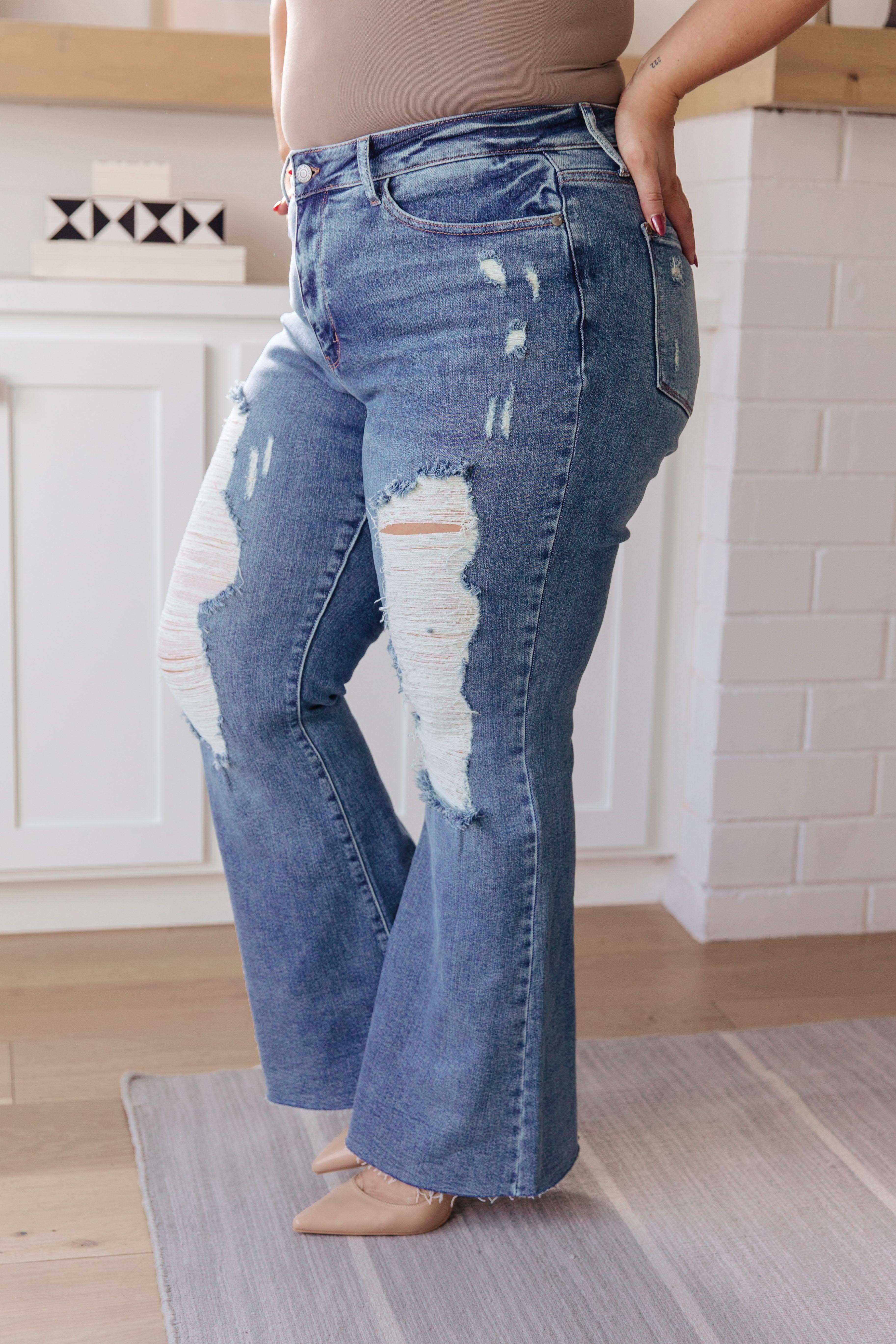 Kiana High Rise Heavy Destroy Flare in - Denim photo