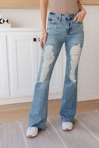 Kiana High Rise Heavy Destroy Flare in - Denim photo