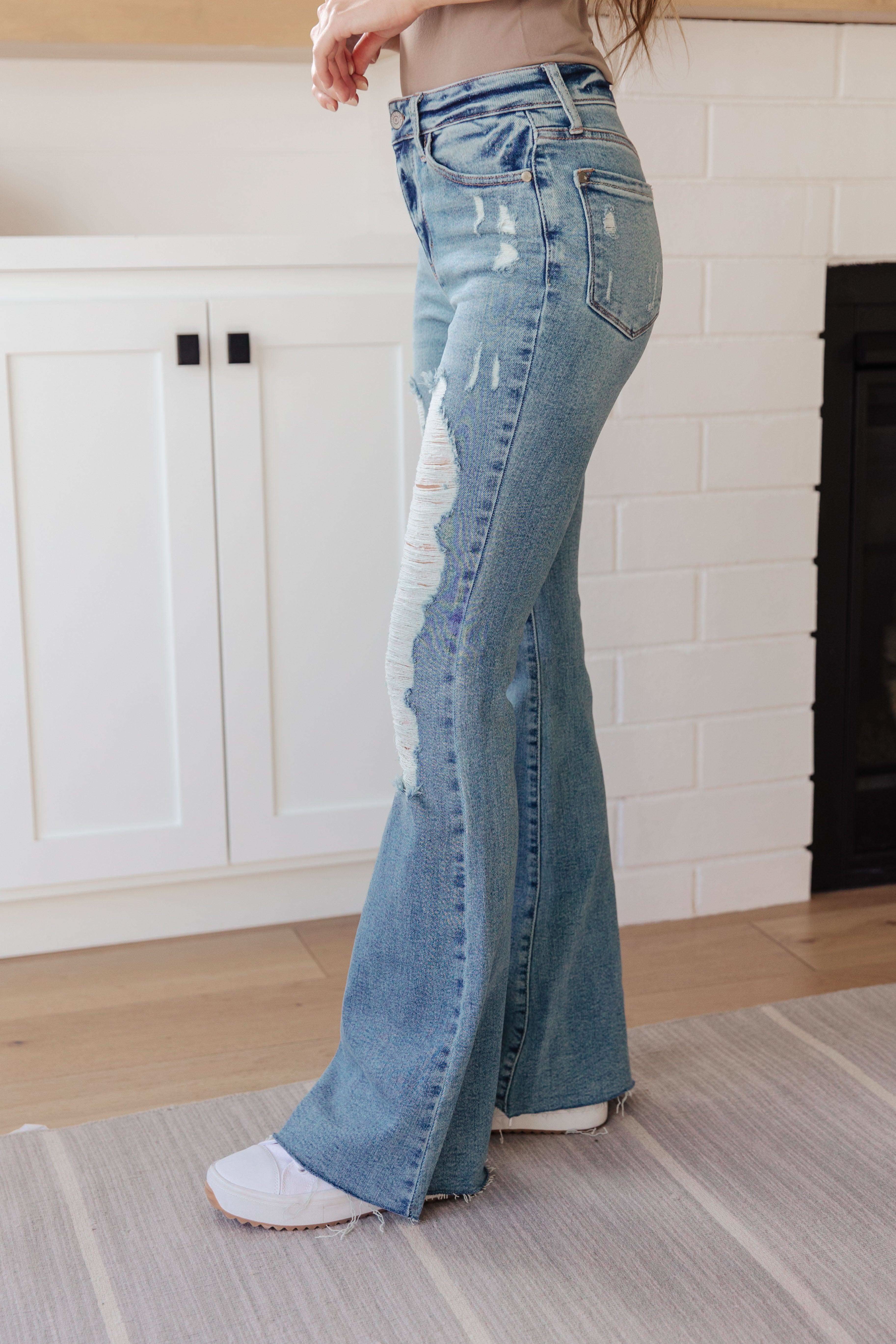 Kiana High Rise Heavy Destroy Flare in - Denim photo