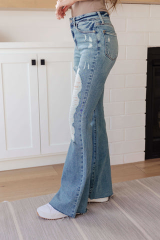 Kiana High Rise Heavy Destroy Flare in - Denim photo