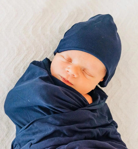 Swaddle Blanket and Hat Set - Navy Blue in - Swaddle Blankets & Hat / Headband Sets photo