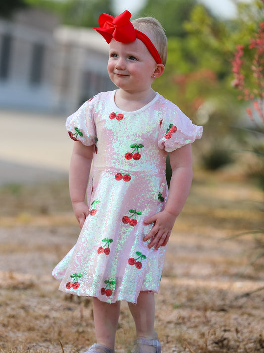 Sweet Cherry Sequins Cute Dress -