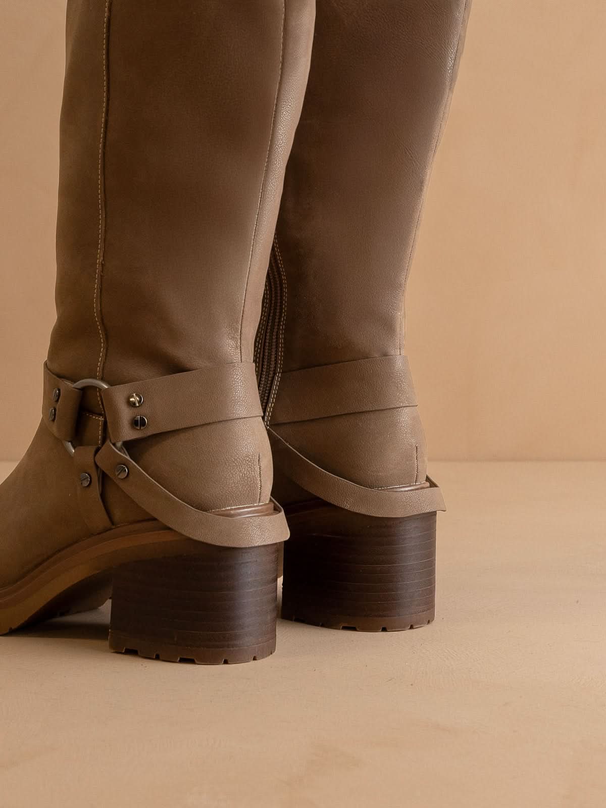 The Leanne | Dark Taupe Moto Knee High Boot in Dark Taupe - BOOTS & BOOTIES photo