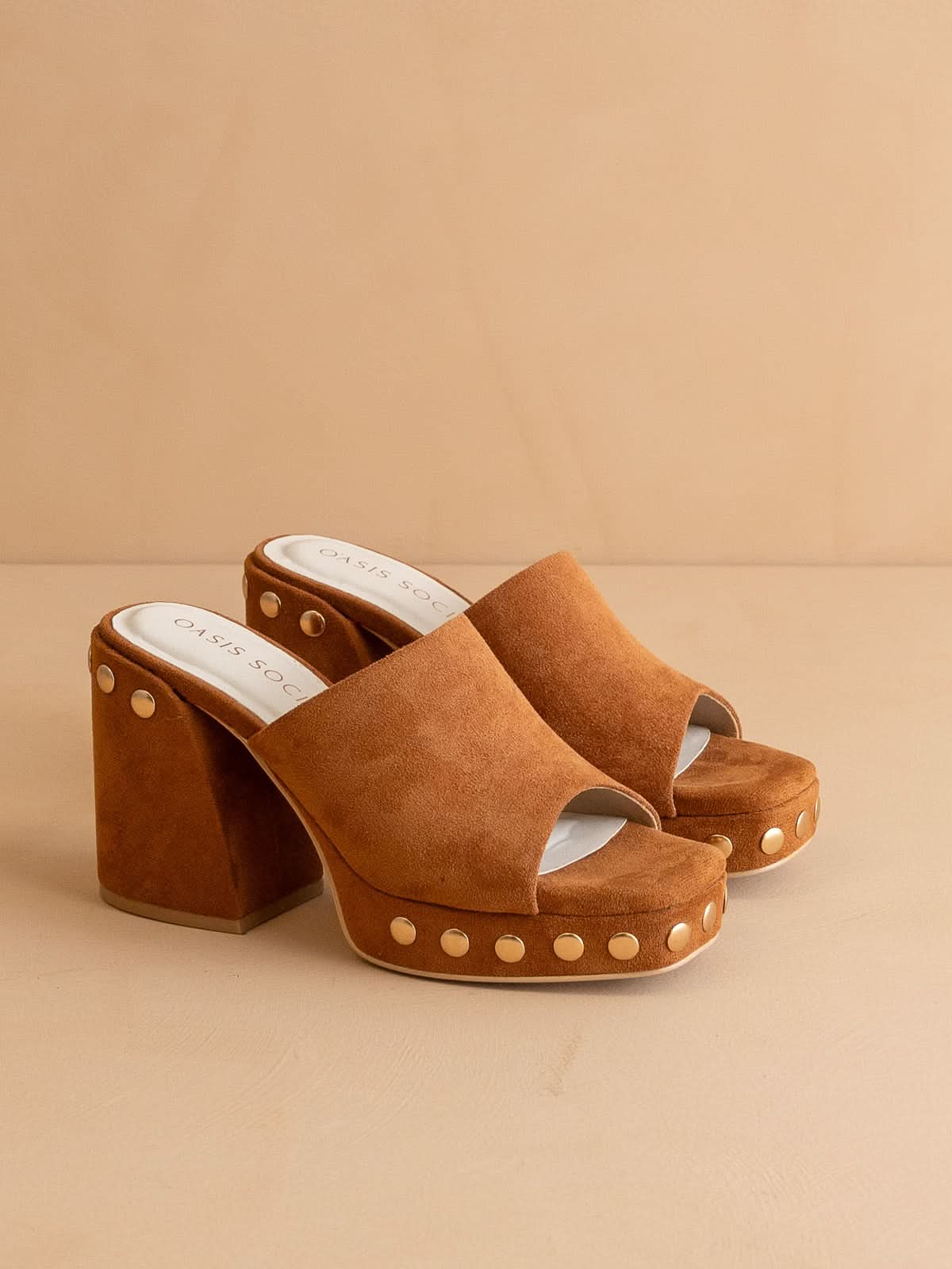 The Leona | Caramel Studded Platform Heel in Caramel - HEELS photo