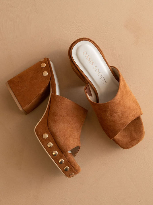 The Leona | Caramel Studded Platform Heel in Caramel - HEELS photo
