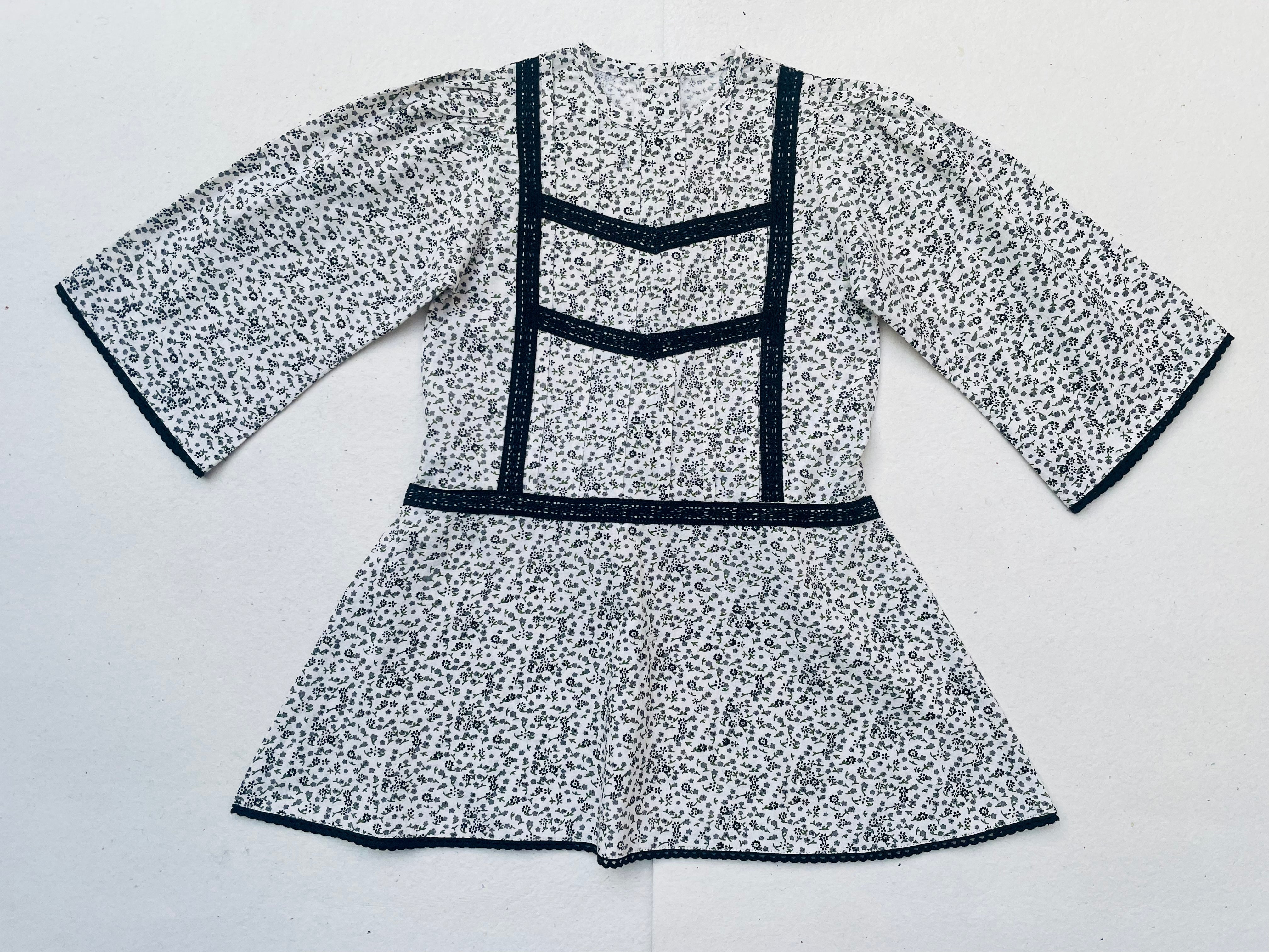 Lace Yoke Off-White & Grey Printed Dress in - Dress photo