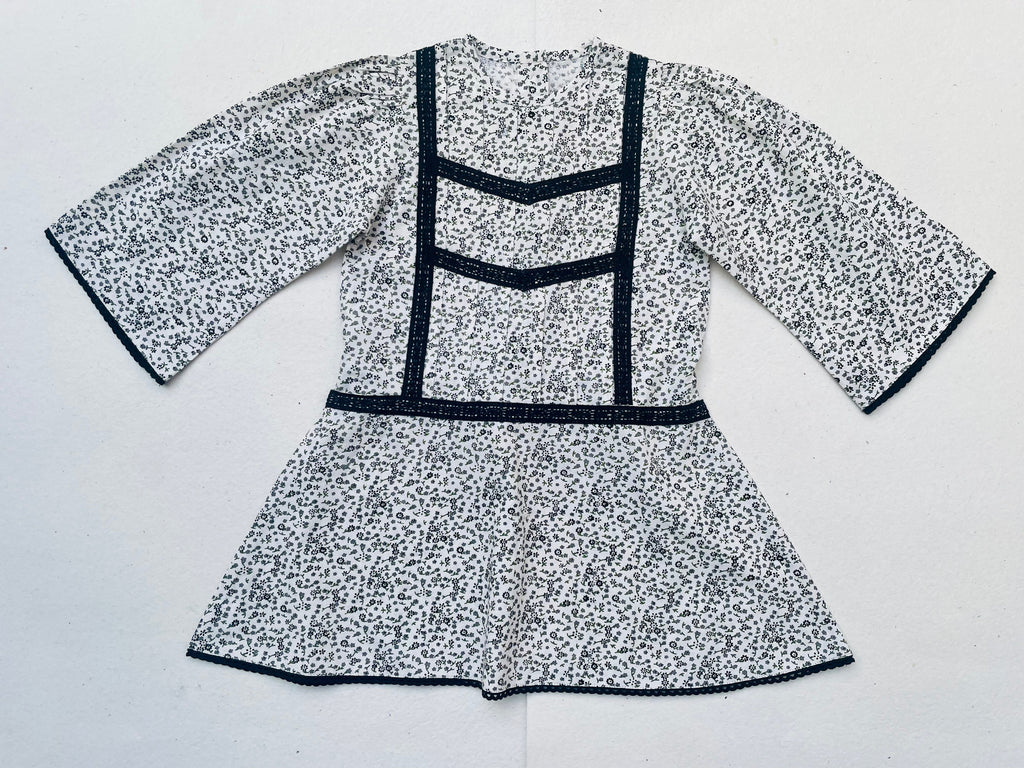 Lace Yoke Off-White & Grey Printed Dress in - Dress photo