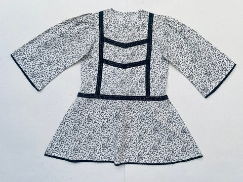 Lace Yoke Off-White & Grey Printed Dress in - Dress photo