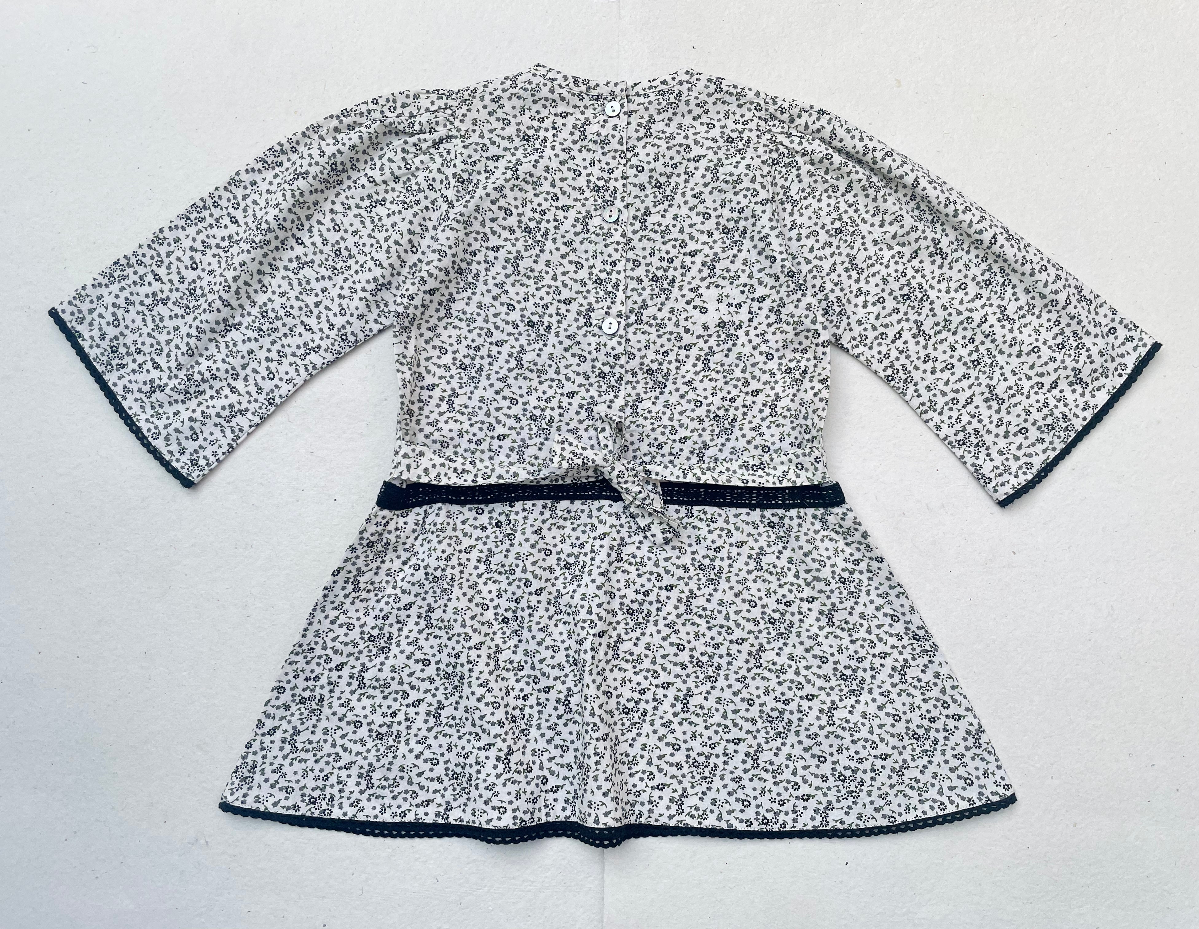 Lace Yoke Off-White & Grey Printed Dress in - Dress photo