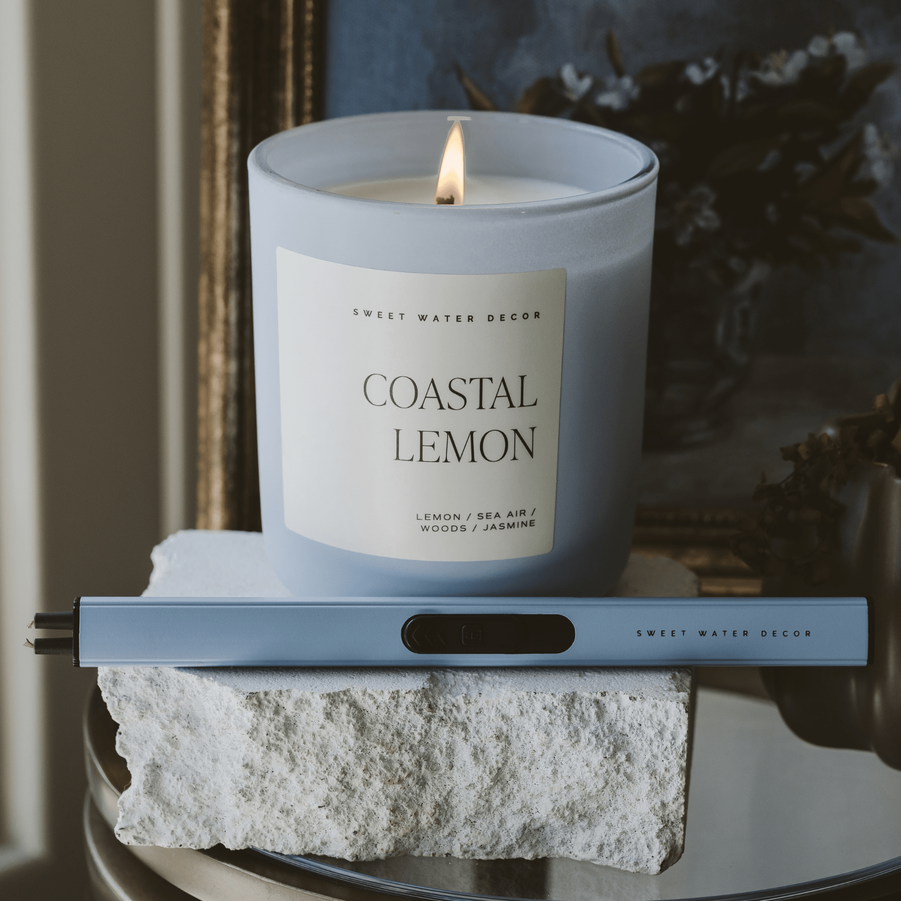 Sweet Water Decor Coastal Lemon Soy Candle - Blue Matte Jar - 15 oz in - Candles photo