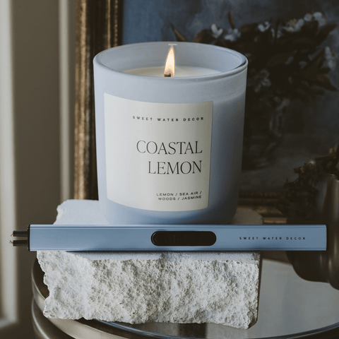 Sweet Water Decor Coastal Lemon Soy Candle - Blue Matte Jar - 15 oz in - Candles photo