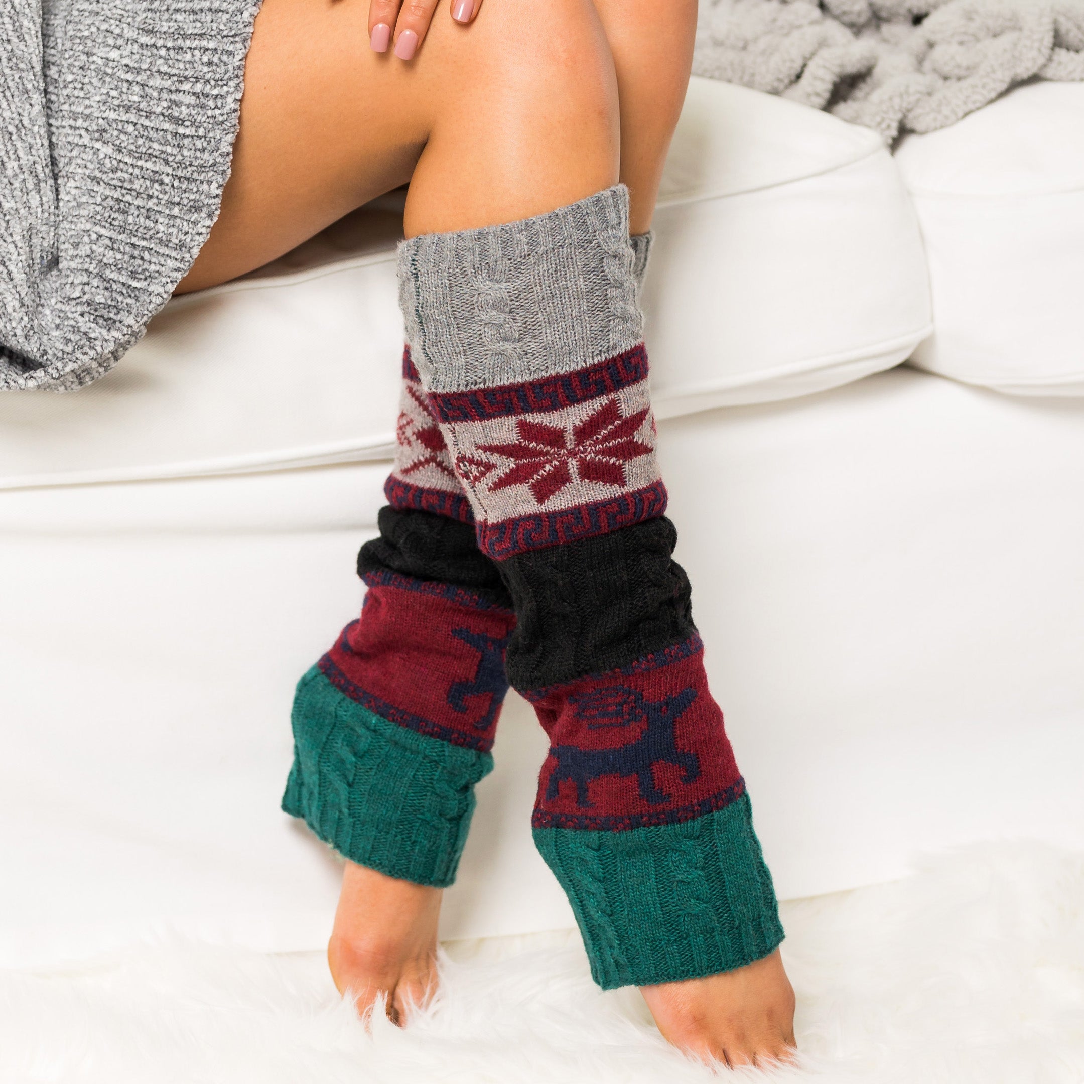 Nordic Snowflake Leg Warmer in Hunter Green - photo