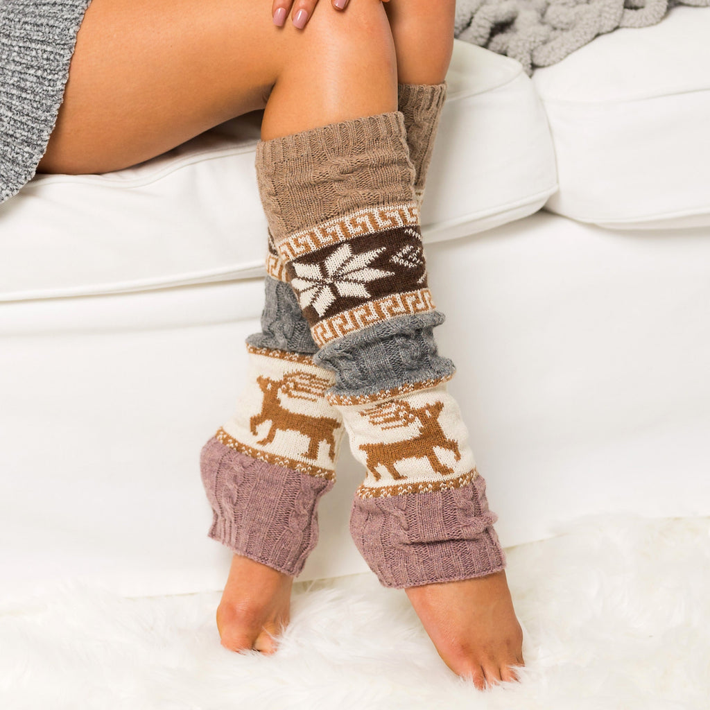 Nordic Snowflake Leg Warmer in Taupe - photo