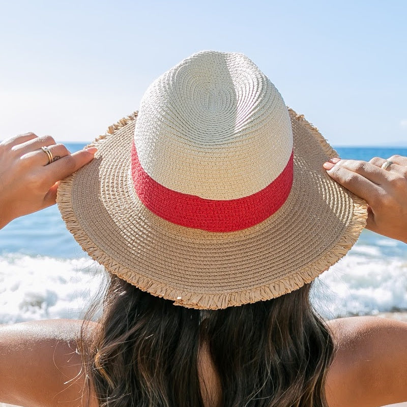 Fray Edge Color Block Panama Hat in - Straw Sunhat photo