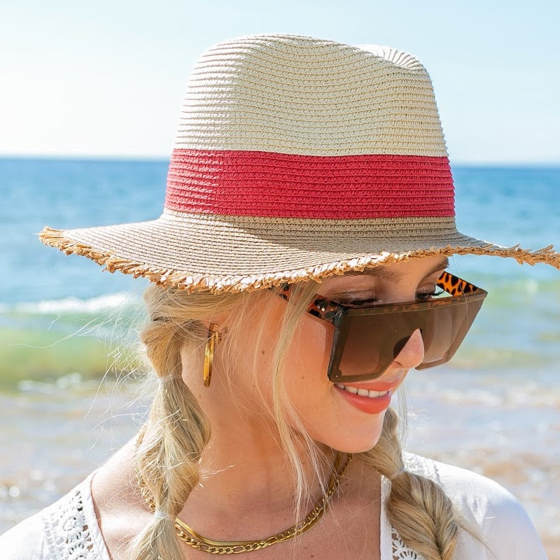 Fray Edge Color Block Panama Hat in - Straw Sunhat photo