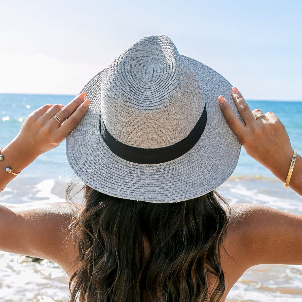 Classic Straw Panama Hat in Gray - Straw Sunhat photo