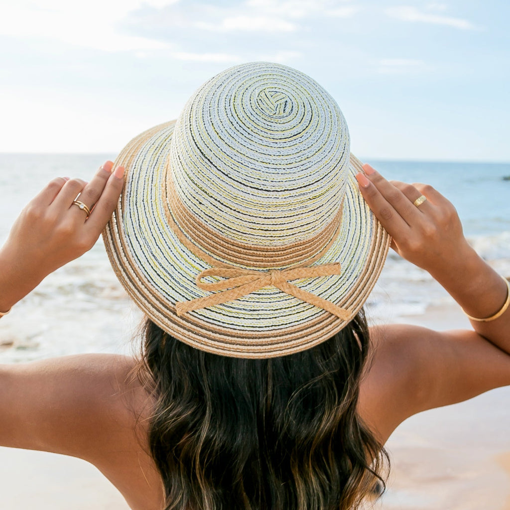 Multi-Stripe Bow Accent Sunhat in Yellow - Straw Sunhat photo