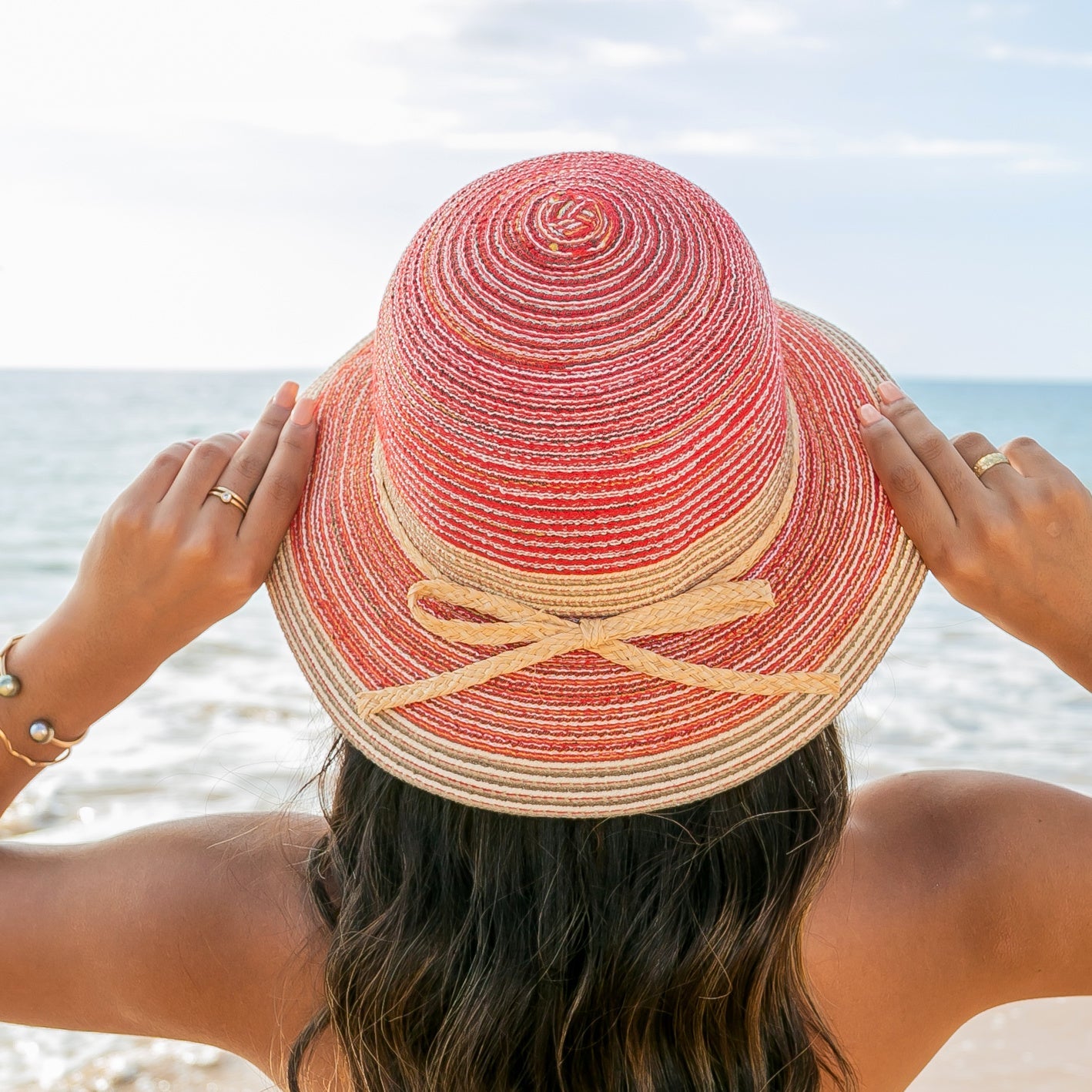Multi-Stripe Bow Accent Sunhat in - Straw Sunhat photo