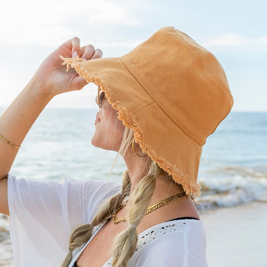 Frayed Edge Canvas Bucket Hat in - photo