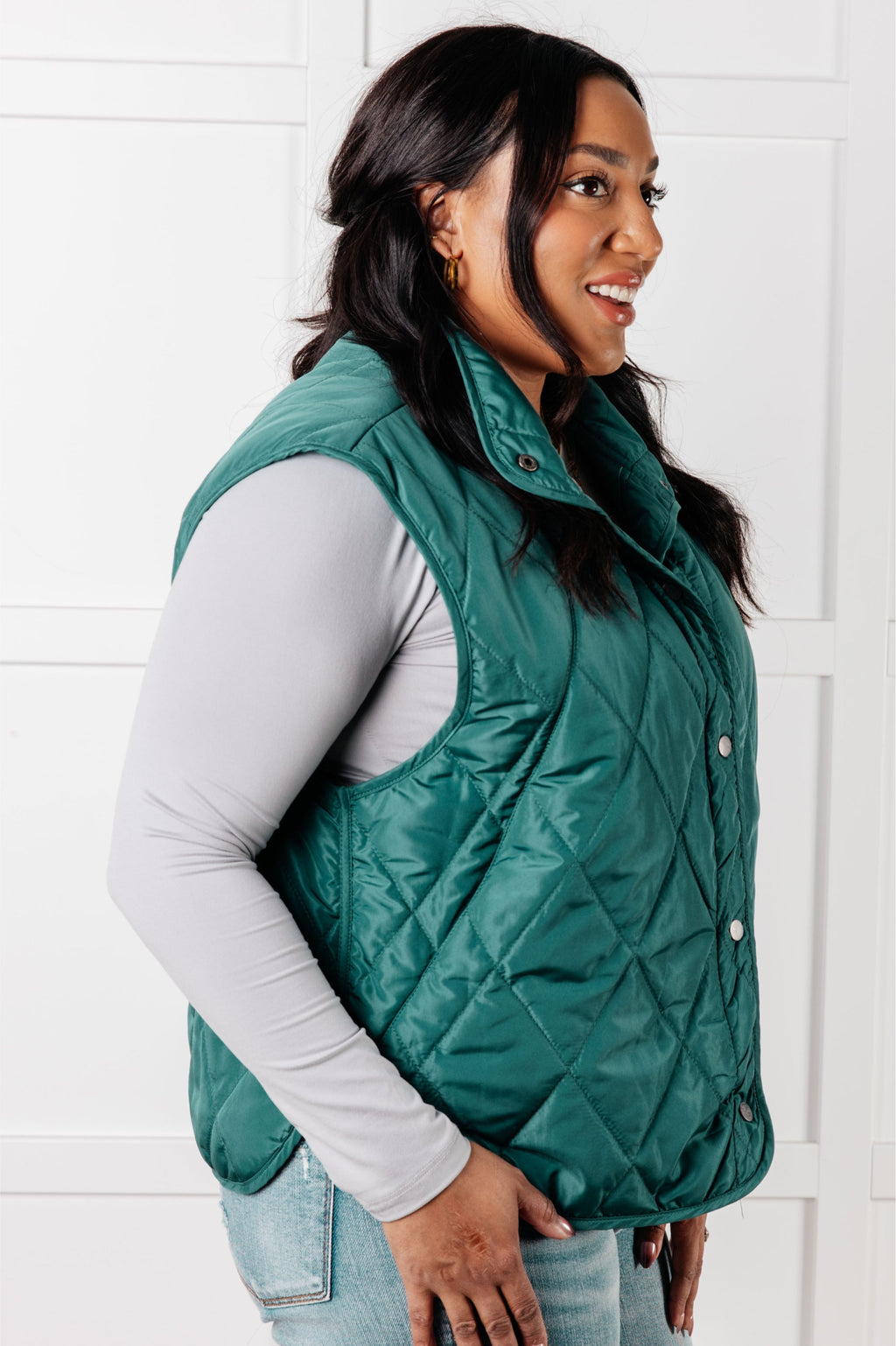 Layering Queen Quilted Puffer Vest in Hunter Green in - Layers photo
