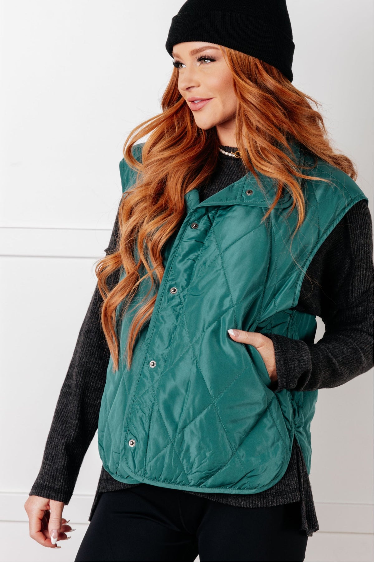 Layering Queen Quilted Puffer Vest in Hunter Green in - Layers photo