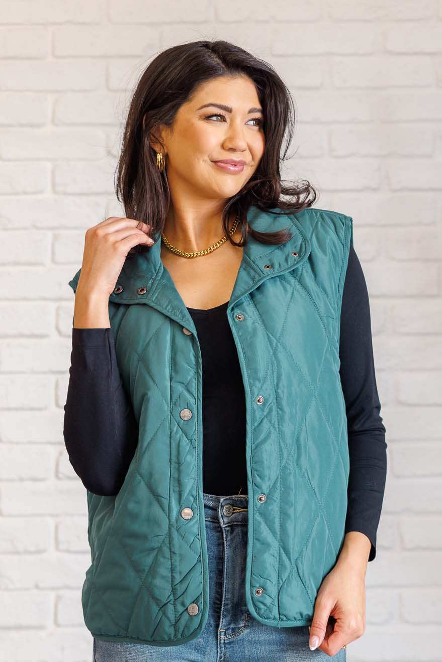 Layering Queen Quilted Puffer Vest in Hunter Green in - Layers photo