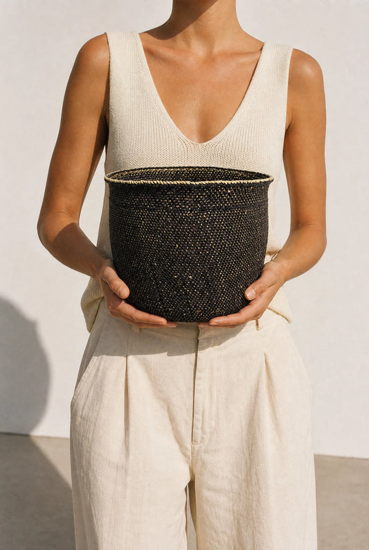 Handwoven Natural & Black Iringa Baskets | Tanzania -