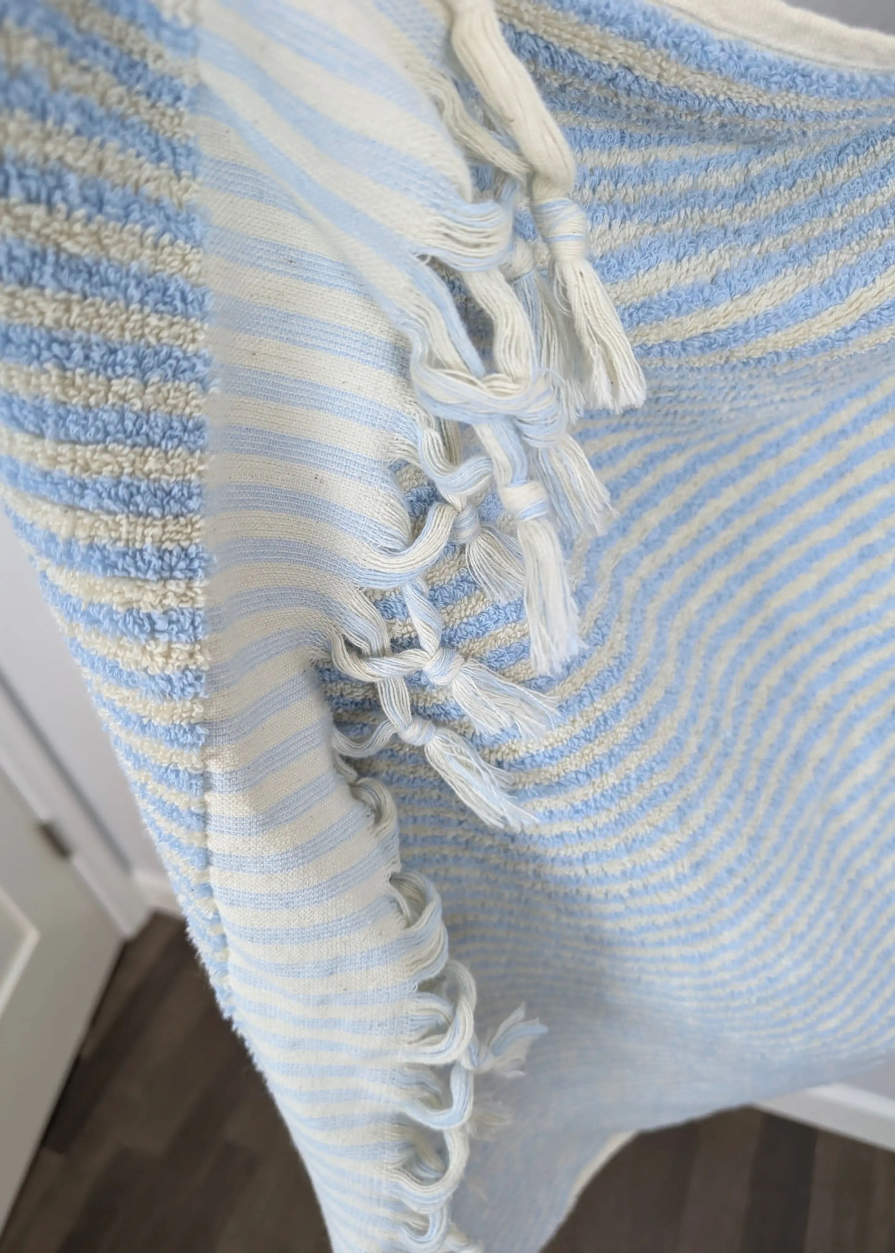 Linea Collection – Oversized Turkish Cotton Bath Towel with Tonal Stripes and Tassels - SwagglyLife Home & Fashion