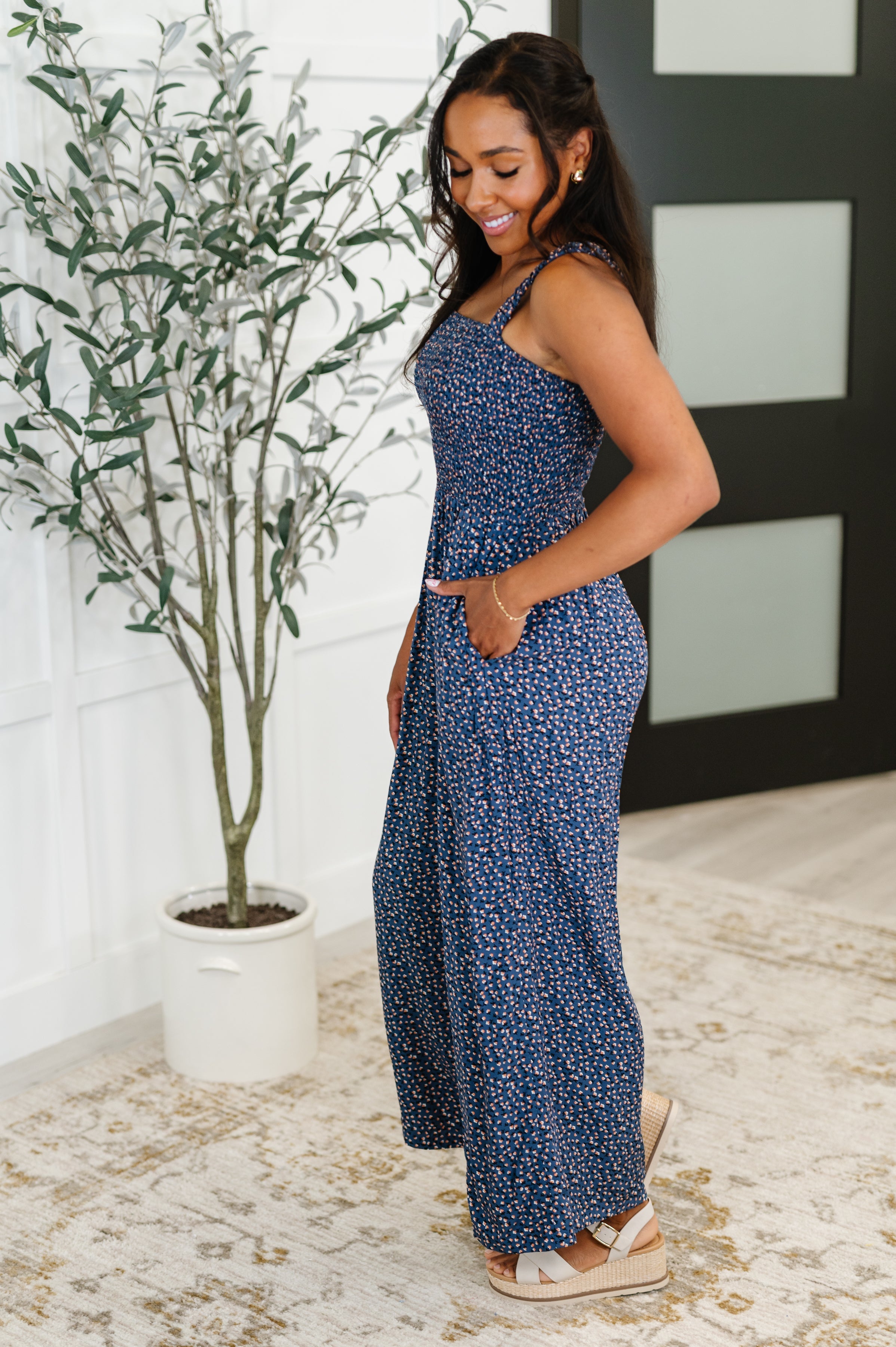 Live Your Best Life Floral Jumpsuit in Blue Floral in - Womens photo