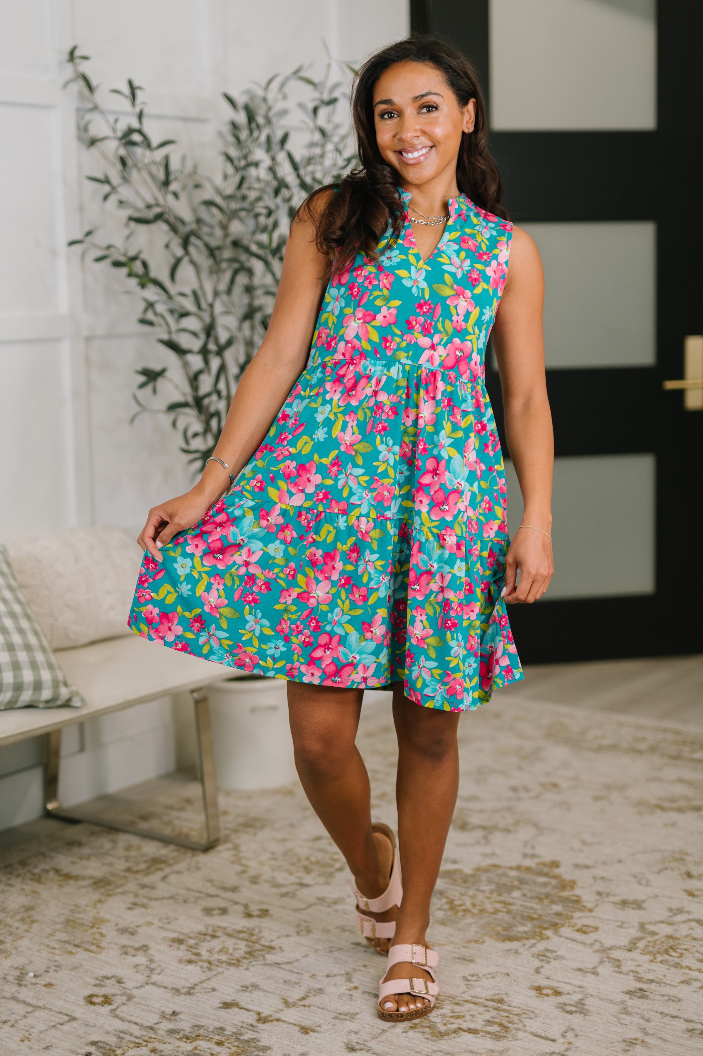 Lizzy Three Tier Tank Dress in Large Ditsy Floral in - Womens photo