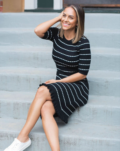 Louie Striped Knit Maternity & Nursing Dress in - women's maternity dress photo