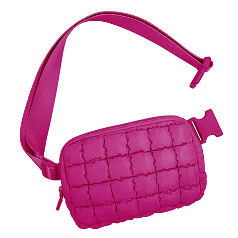 Evyn Quilted Puffer Sling Crossbody Belt Bum Fanny Waist Bag in Magenta - photo