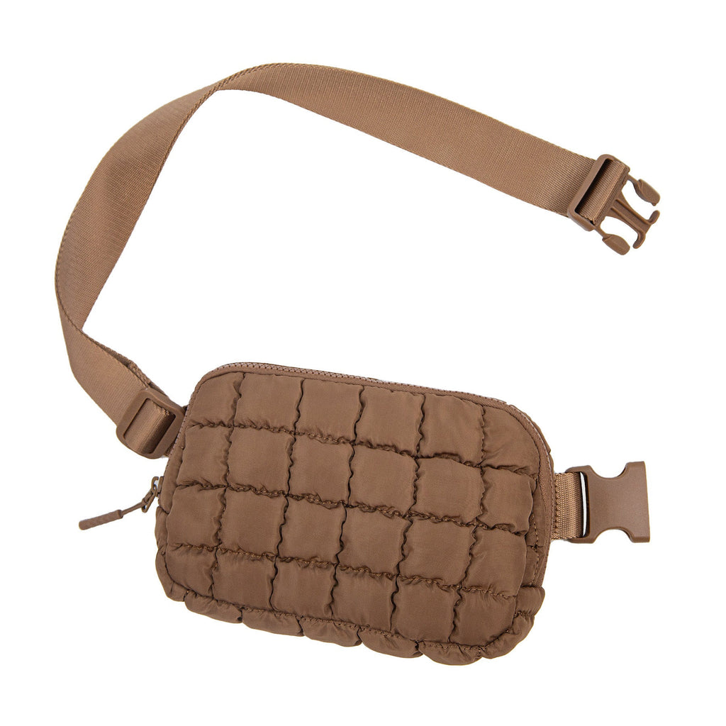 Evyn Quilted Puffer Sling Crossbody Belt Bum Fanny Waist Bag in Mocha - photo
