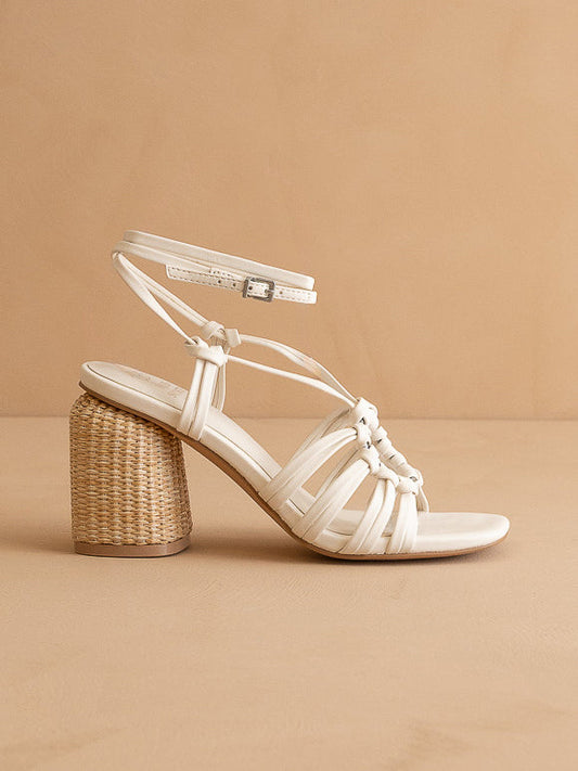The Monza | White Strappy Raffia Basket Weave Block Heel in - HEELS photo