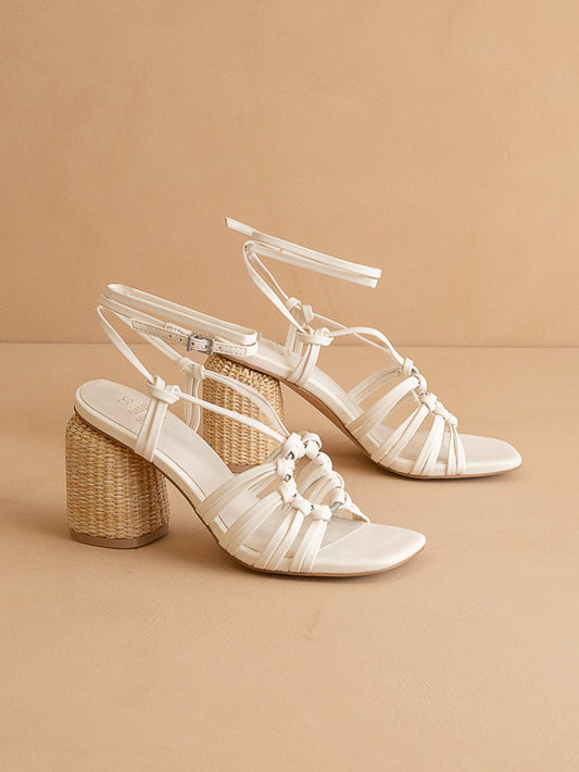 The Monza | White Strappy Raffia Basket Weave Block Heel in - HEELS photo
