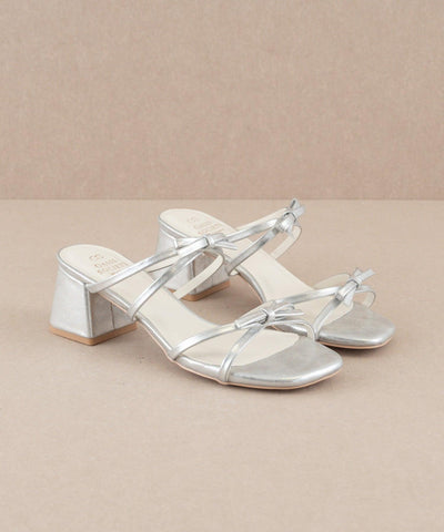 The Maci | Silver Strappy Heel with Bow Details