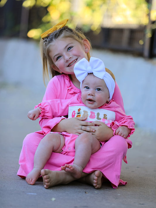 Fall Thanksgiving& Halloween "GOBBLE" Smock Embroidery Baby Girl Dress -